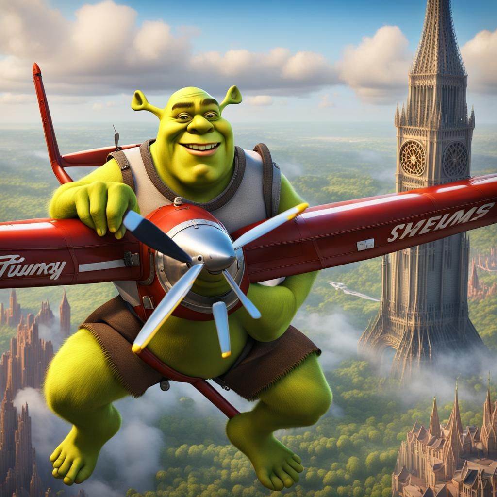 Shrek and Trump Flying a Plane: Fantasy Art
