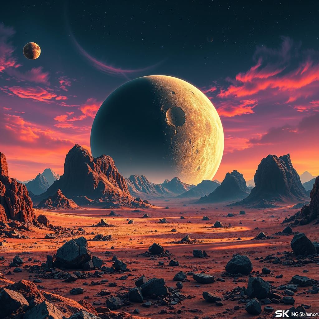 Post-Apocalyptic Outer Earthscape in Vibrant, Deep-Colored S...