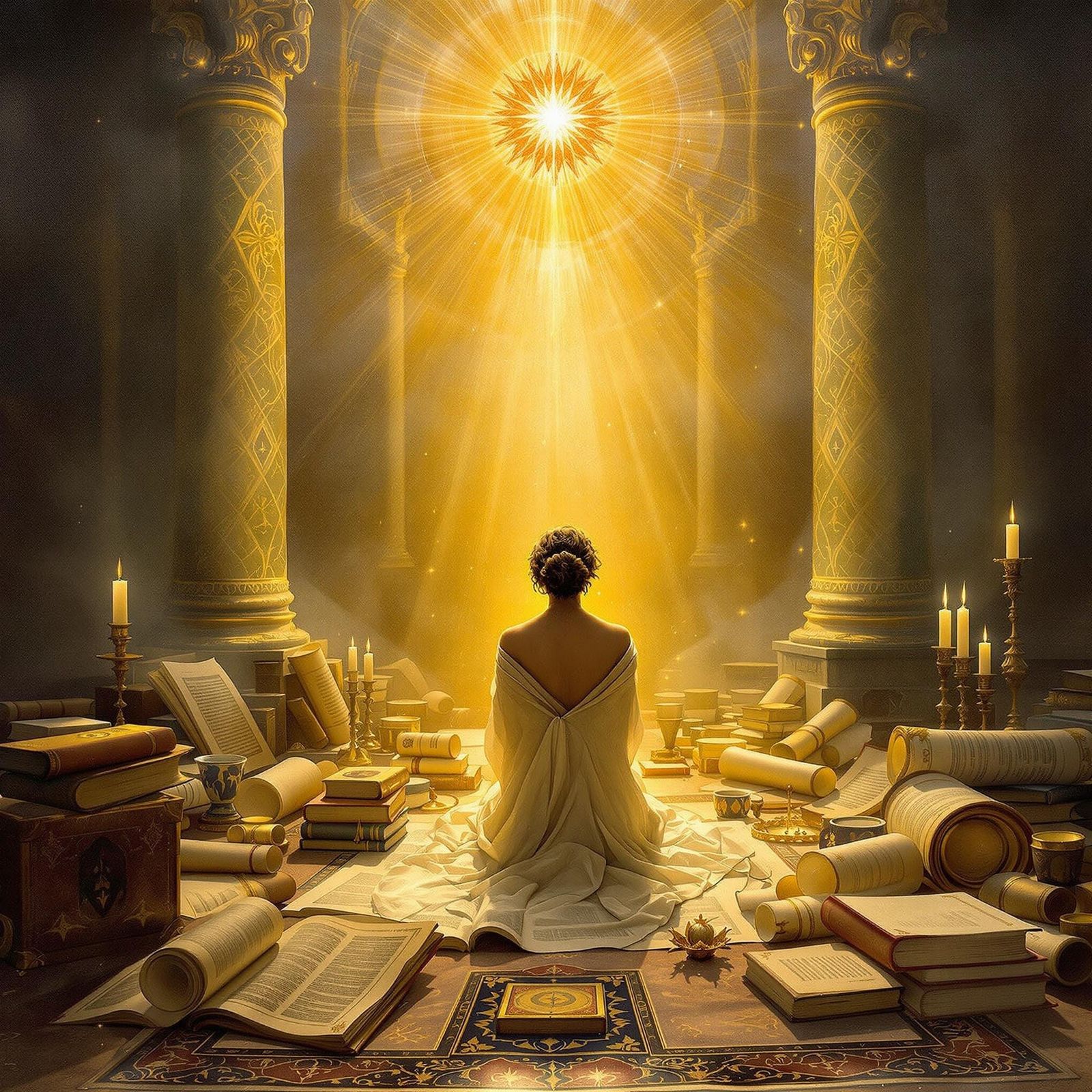 Serene Figure in Golden Light, Inspired by Pre-Raphaelite Ma...