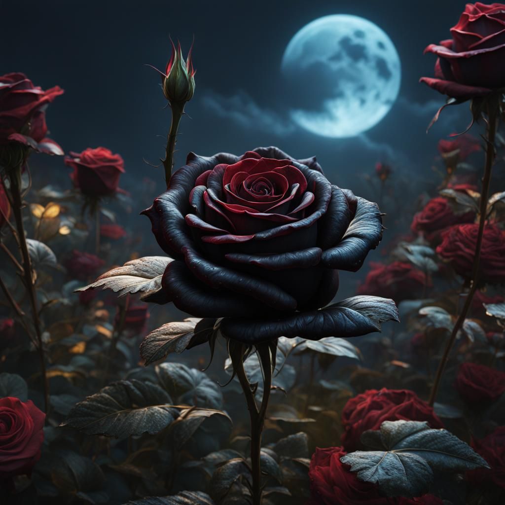 Detailed Matte Painting of a Black Rose