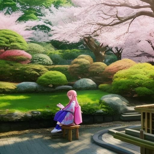 Vibrant Anime Girl in Cherry Blossom Garden