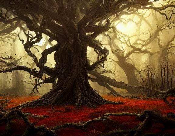 Fantasy Tree with Red Moons Digital Painting