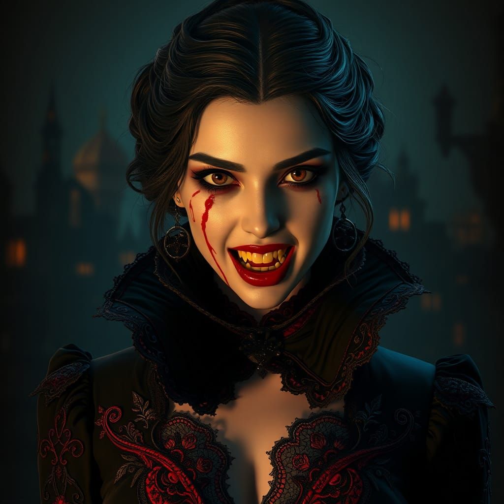 Blood-Stained Vampire in Crimson Attire