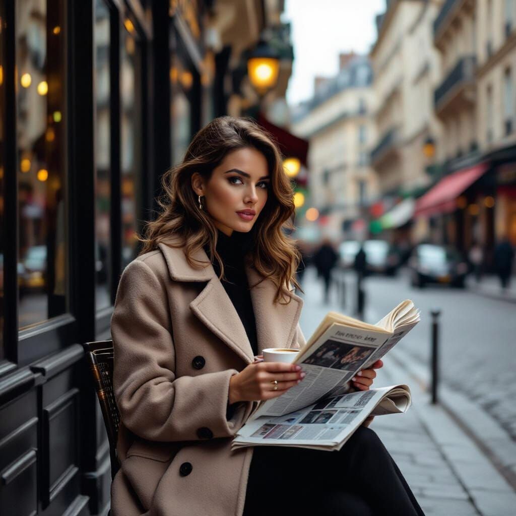 Parisian Woman Reading Newspaper, Cinematic Film Still