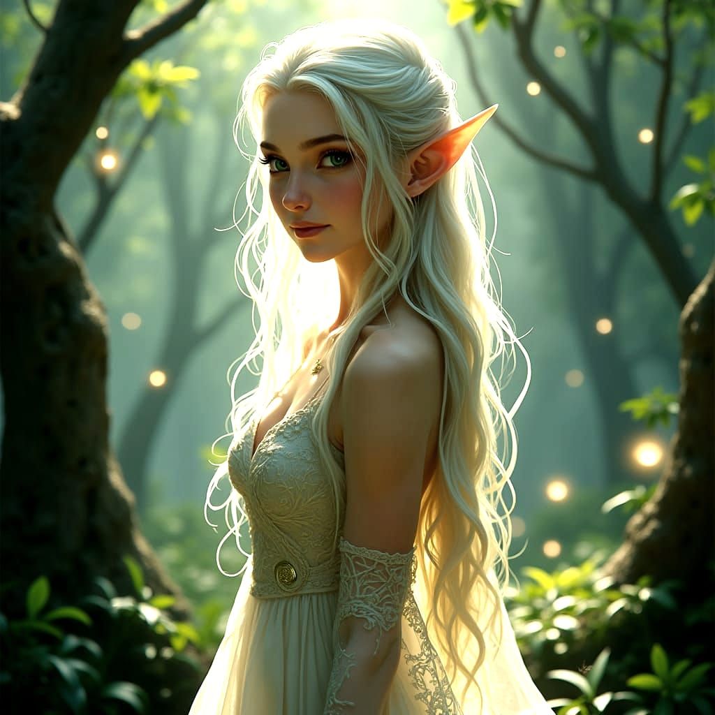 Ethereal Elven Beauty in Mystical Forest: Anime Art
