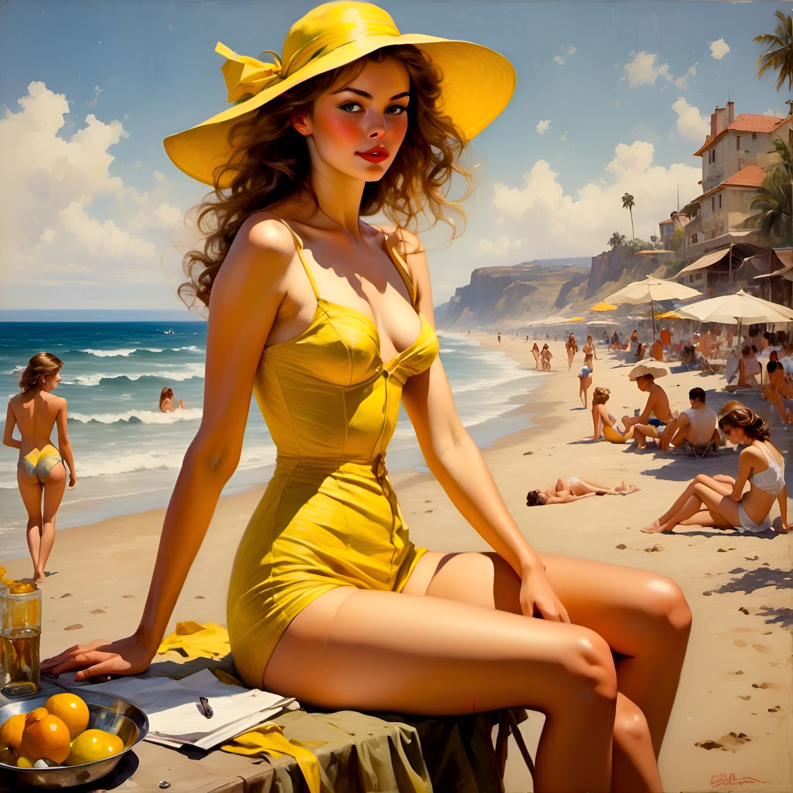 Princess Belle on the Beach, Pin-Up Style