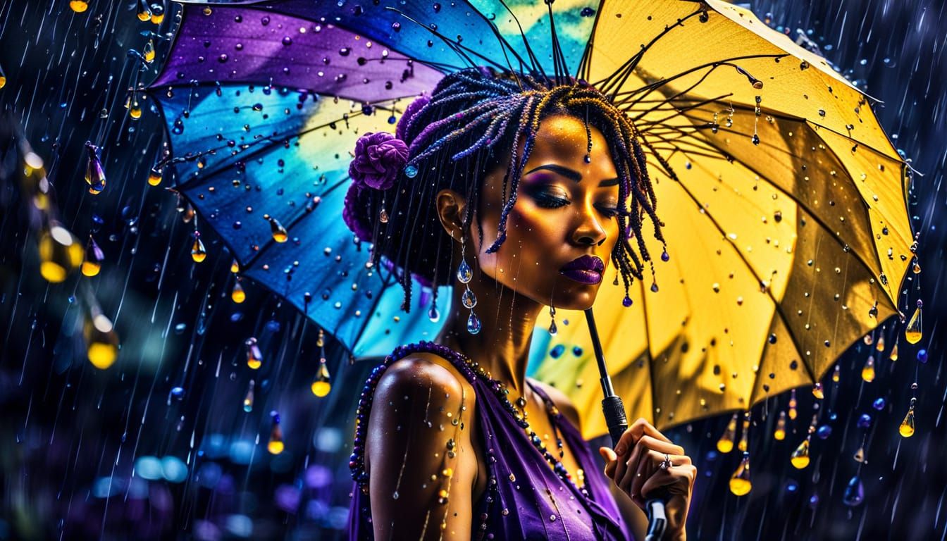 Woman with Umbrella in Alcohol Ink Style