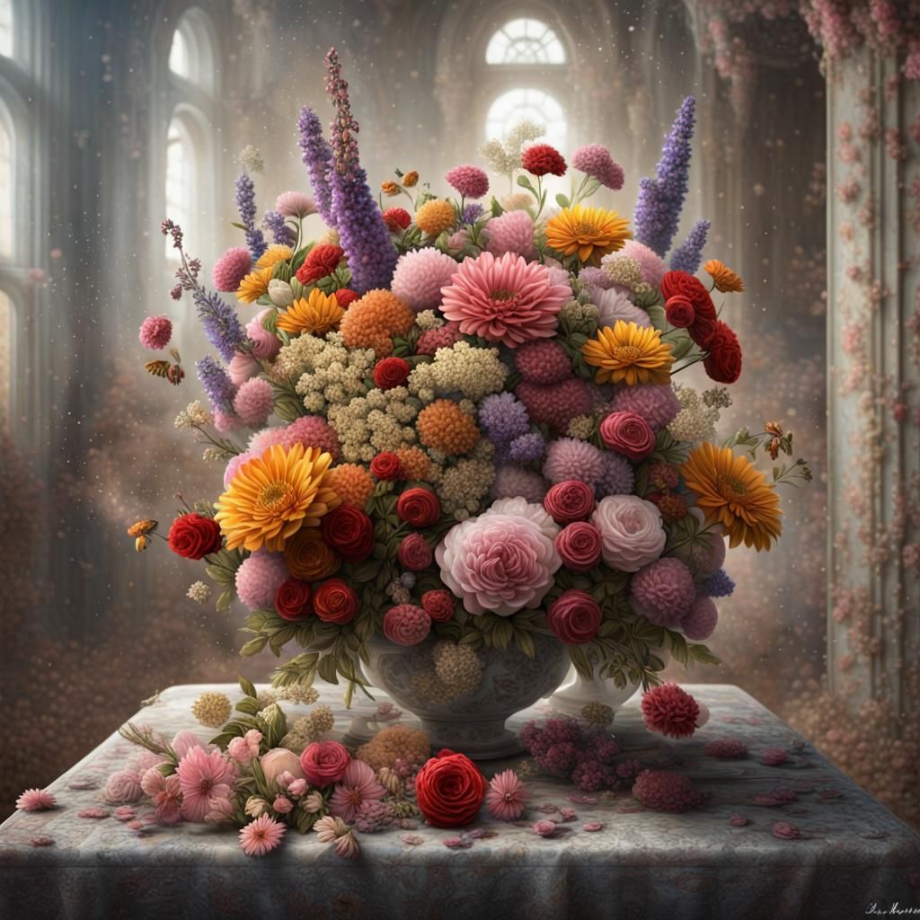 Hyperrealistic Bouquets with Magical Particles
