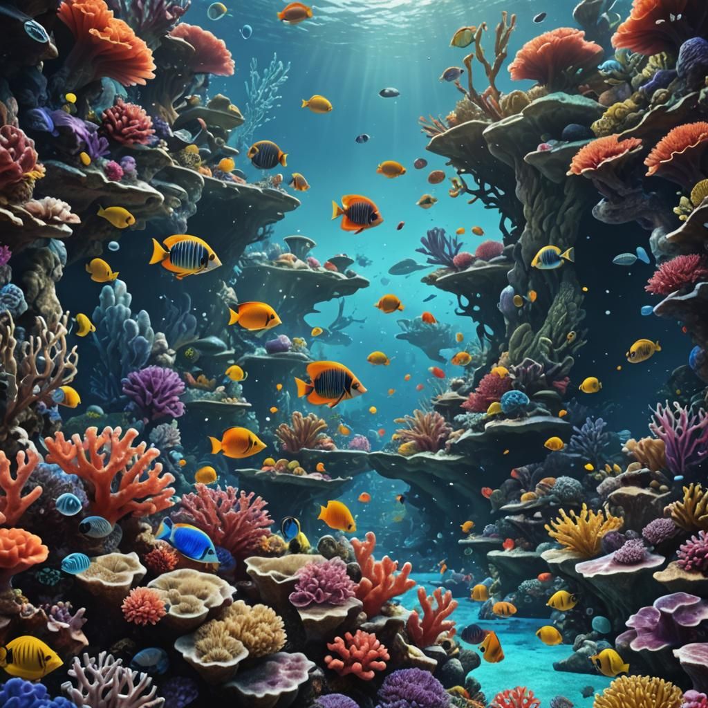 Surreal Coral Reef Dreamscape: Digital Matte Painting