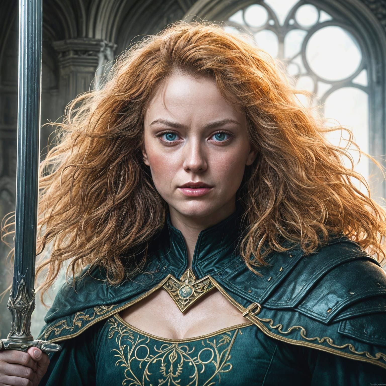 Princess Warrior Portrait in Art Nouveau Style