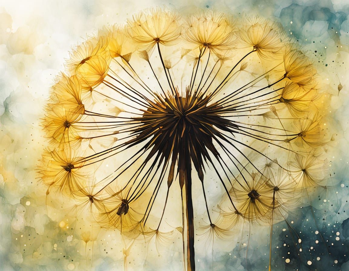 Dazzling Silk Painting of a Dandelion Bloom in Vibrant Yello...
