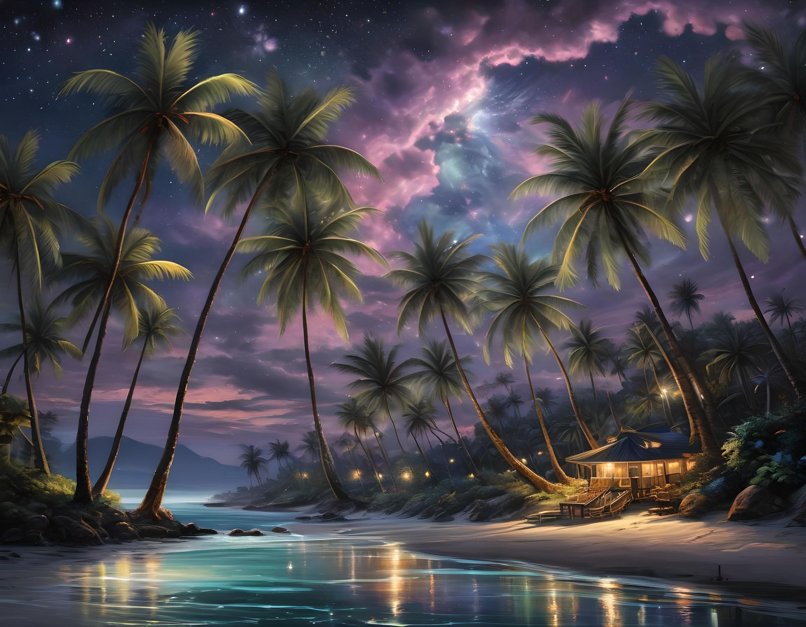 Bioluminescent Beachscape in Fantasy Art Style