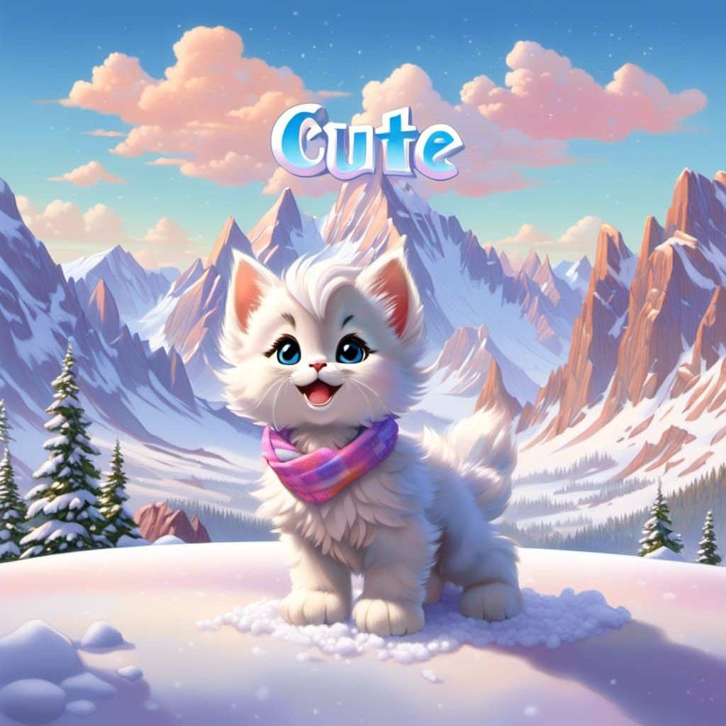 Cute Kitten Playing in Winter Snowscape