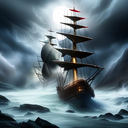 Pirate Ships Clash in Stormy Seas: Digital Matte Painting
