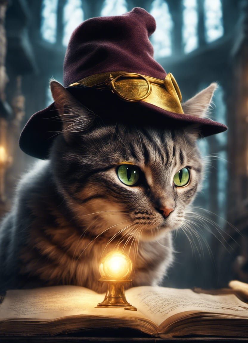 Cat with Hat and Harry Potter Glasses