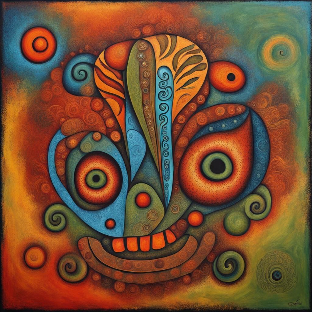 Abstract Coqui Taino Art in Complementary Colors