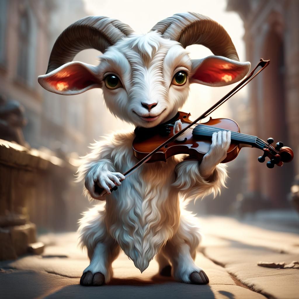 Chibi Goat Plays Violin in Detailed 3D Art