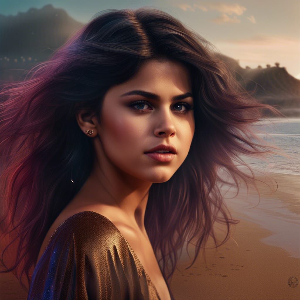 Photorealistic Portrait on the Beach in Detailed Matte Paint...