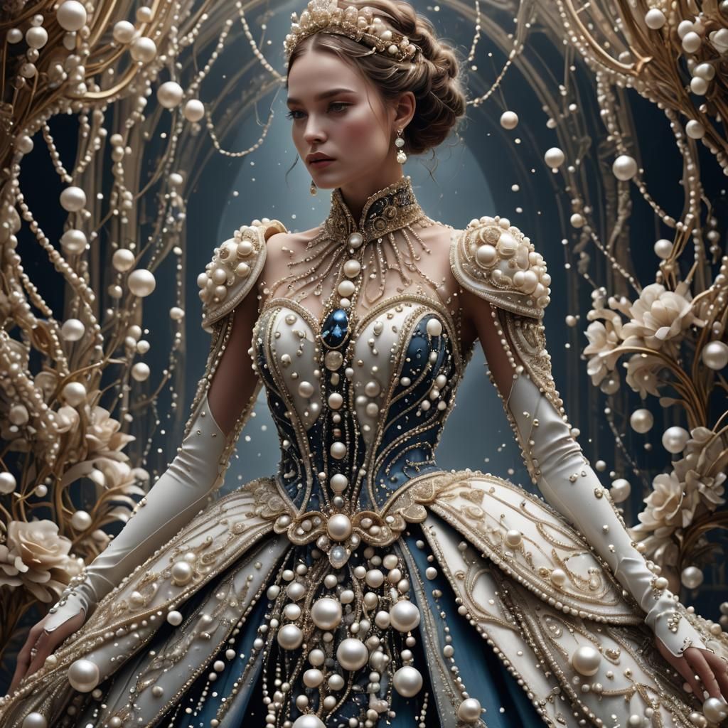 Pearl-Encrusted Haute Couture Dress: Fantasy Concept Art