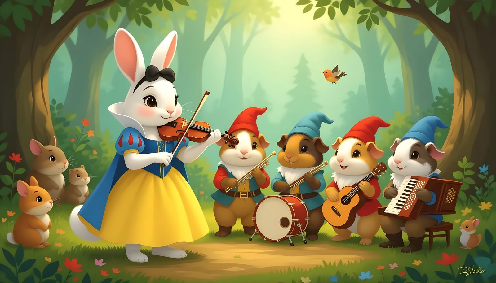 Snow White Rabbit and Musical Dwarf Guinea Pigs