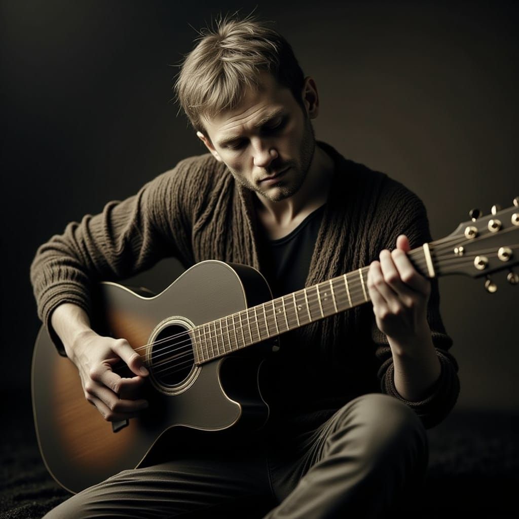 Guitarist Under Haunting Fairy Lights