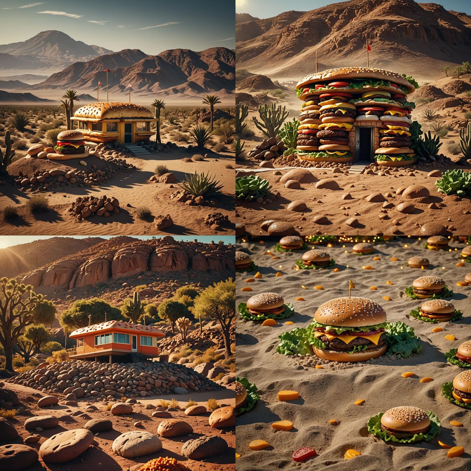 Burger House in Desert: Cinematic Film Still