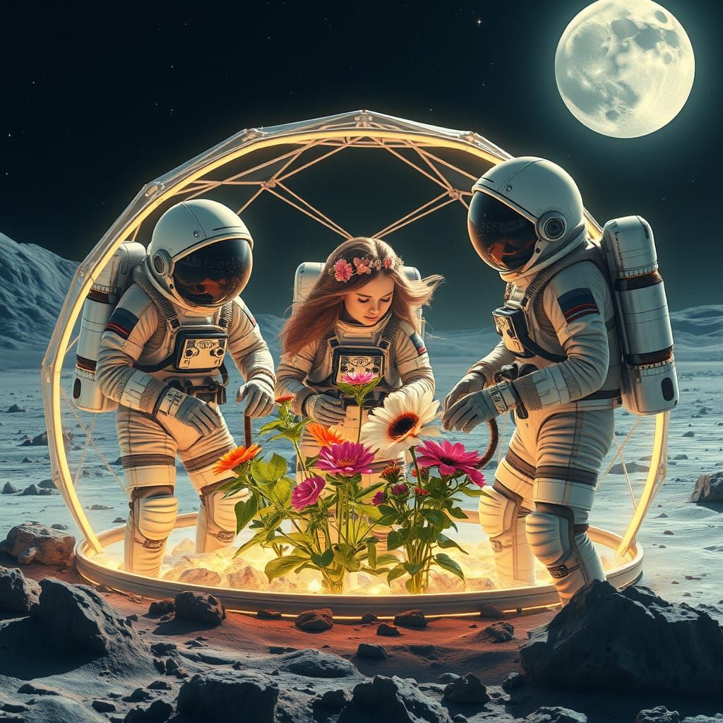 Moonlit Dreamscapes: Lunar Nymphs Tend Celestial Garden
