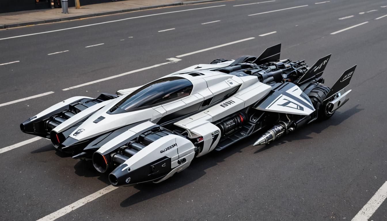 Cyberpunk Super Jet Vehicle in Street Scene