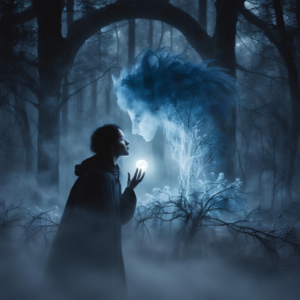 Ethereal Figure in a Mystical Moonlit Forest