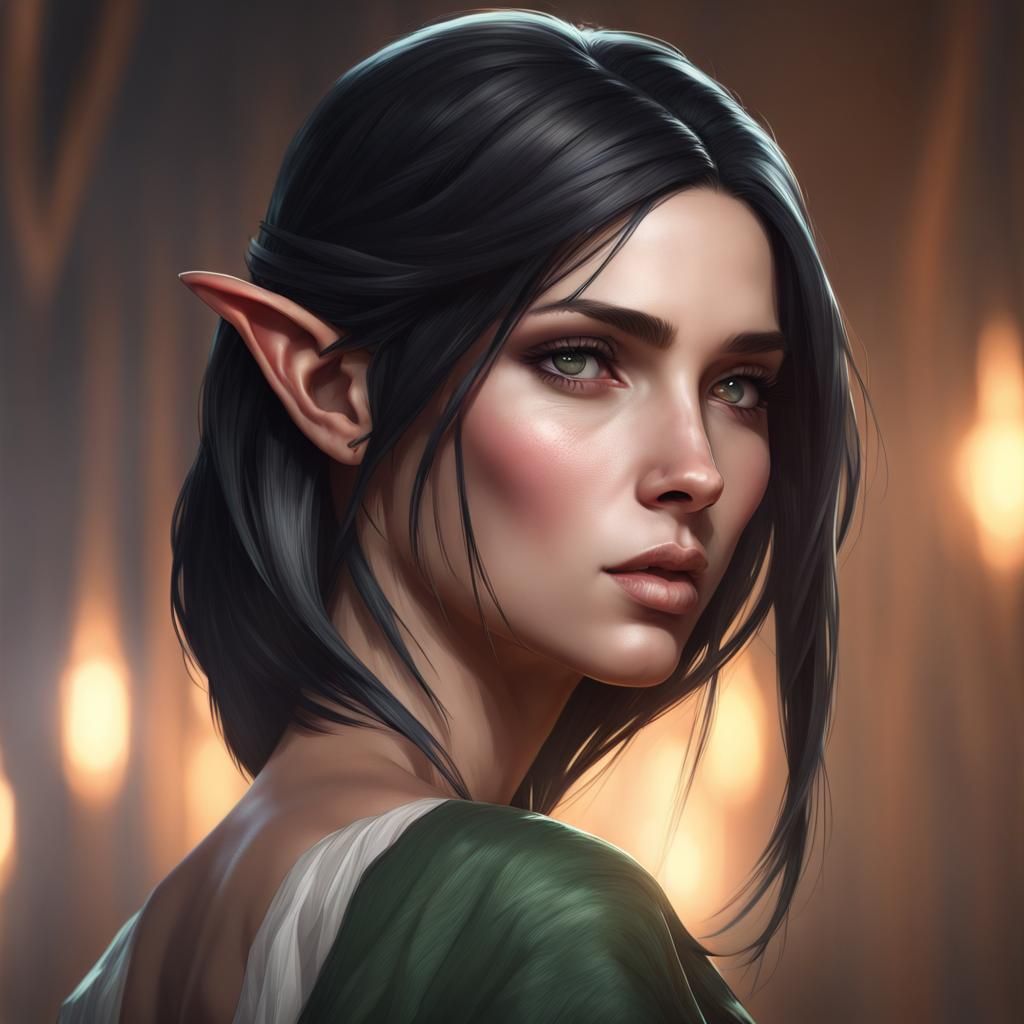 Elven Woman Portrait in Hyperdetailed Digital Art