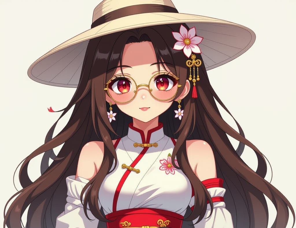 Anime Girl with Red Eyes and Chinese Dress