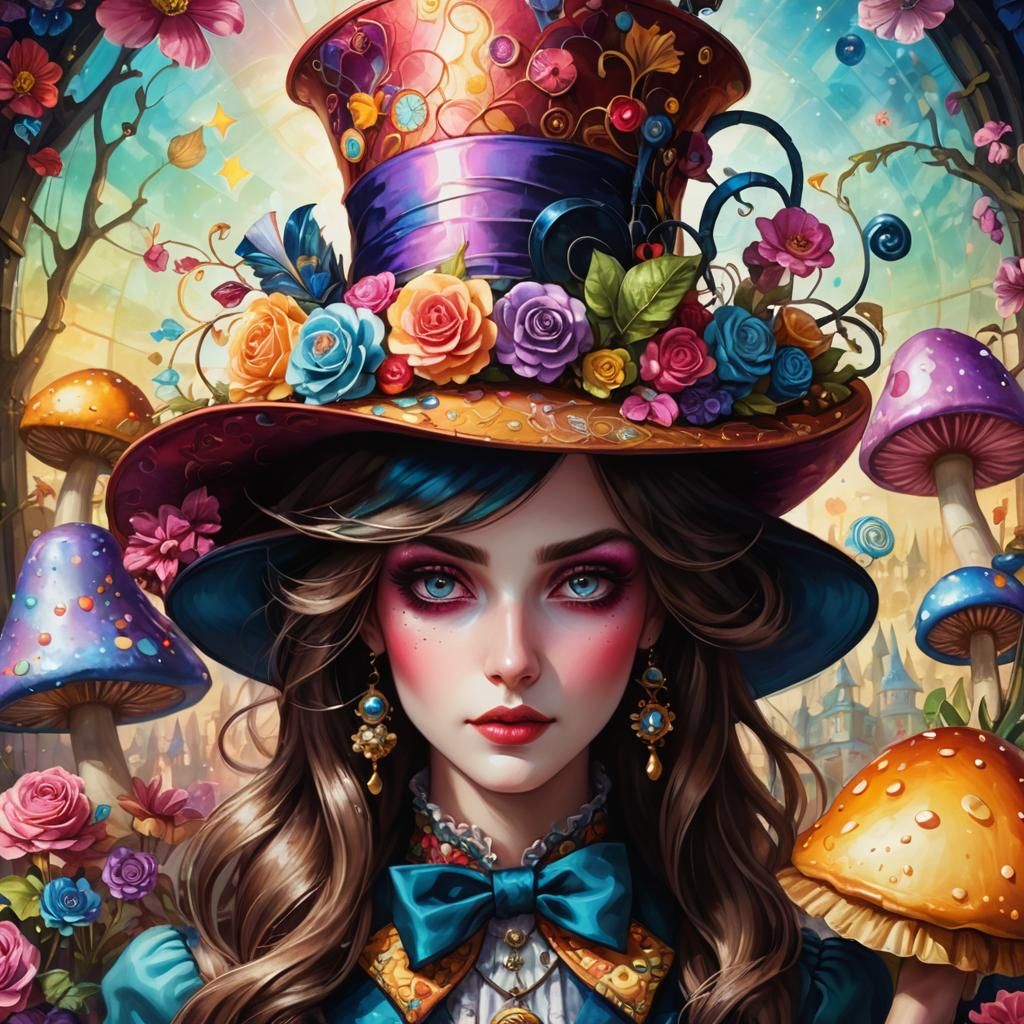 Clockpunk Hatter Girl with Floral Top Hat