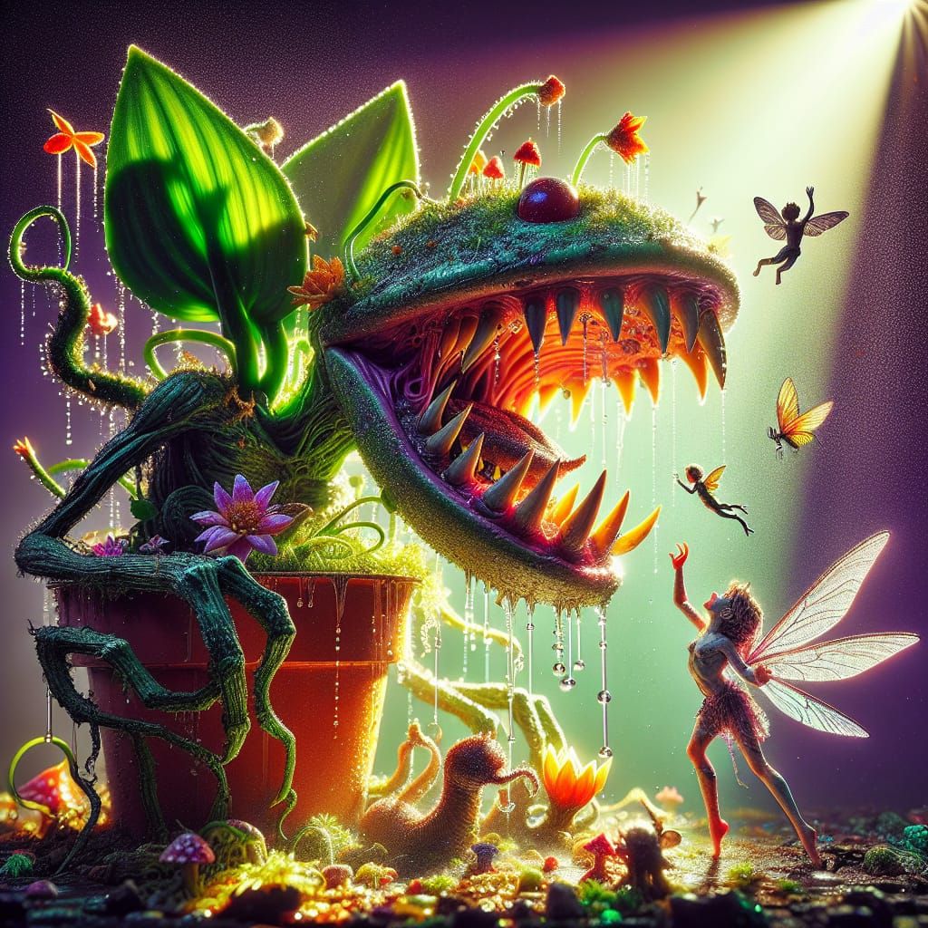 Pot Plant Monster About to Eat Fairy