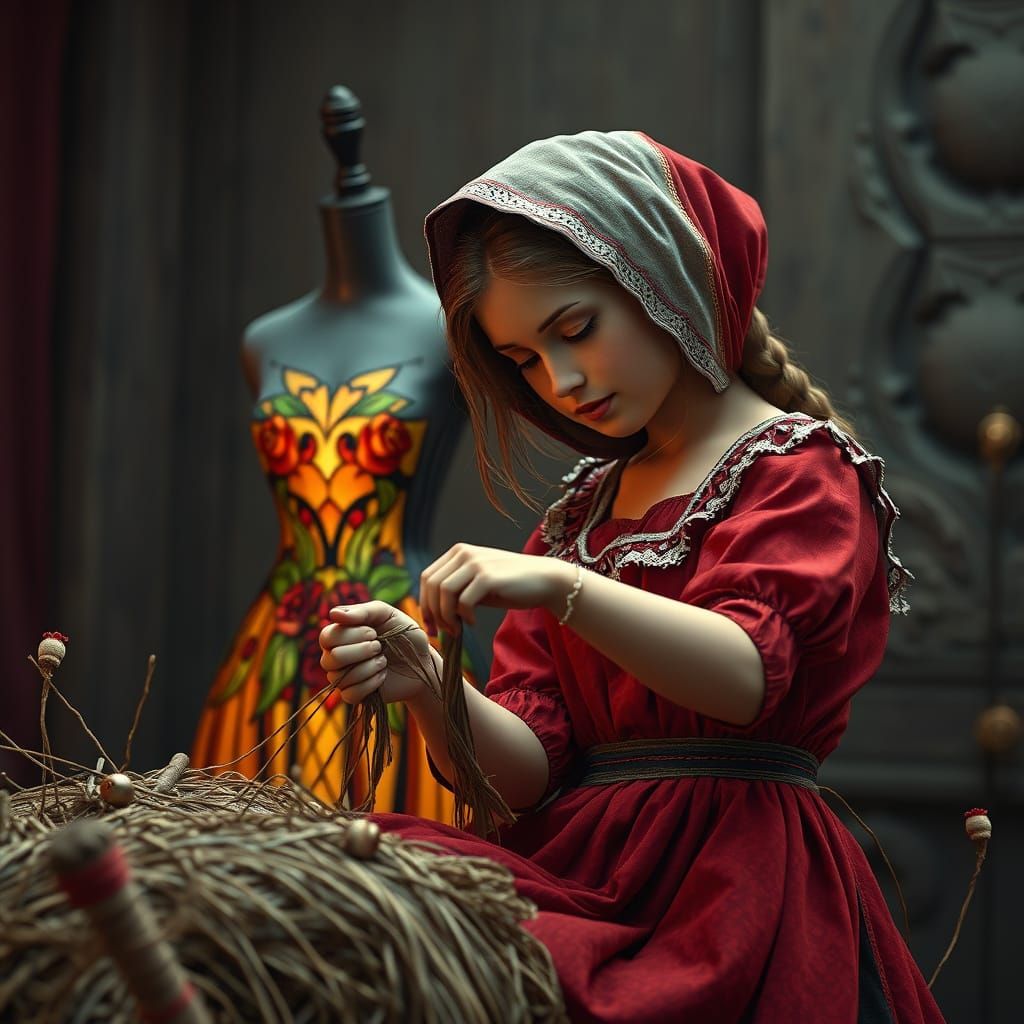 Fantastical Stained-Glass Goddess in Dreamlike Landscape