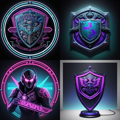 Hyper Detailed RV Crest Shield with Neon Retro Synthwave Sty...