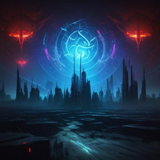 Ethereal Dystopian Metropolis Ablaze: Digital Art