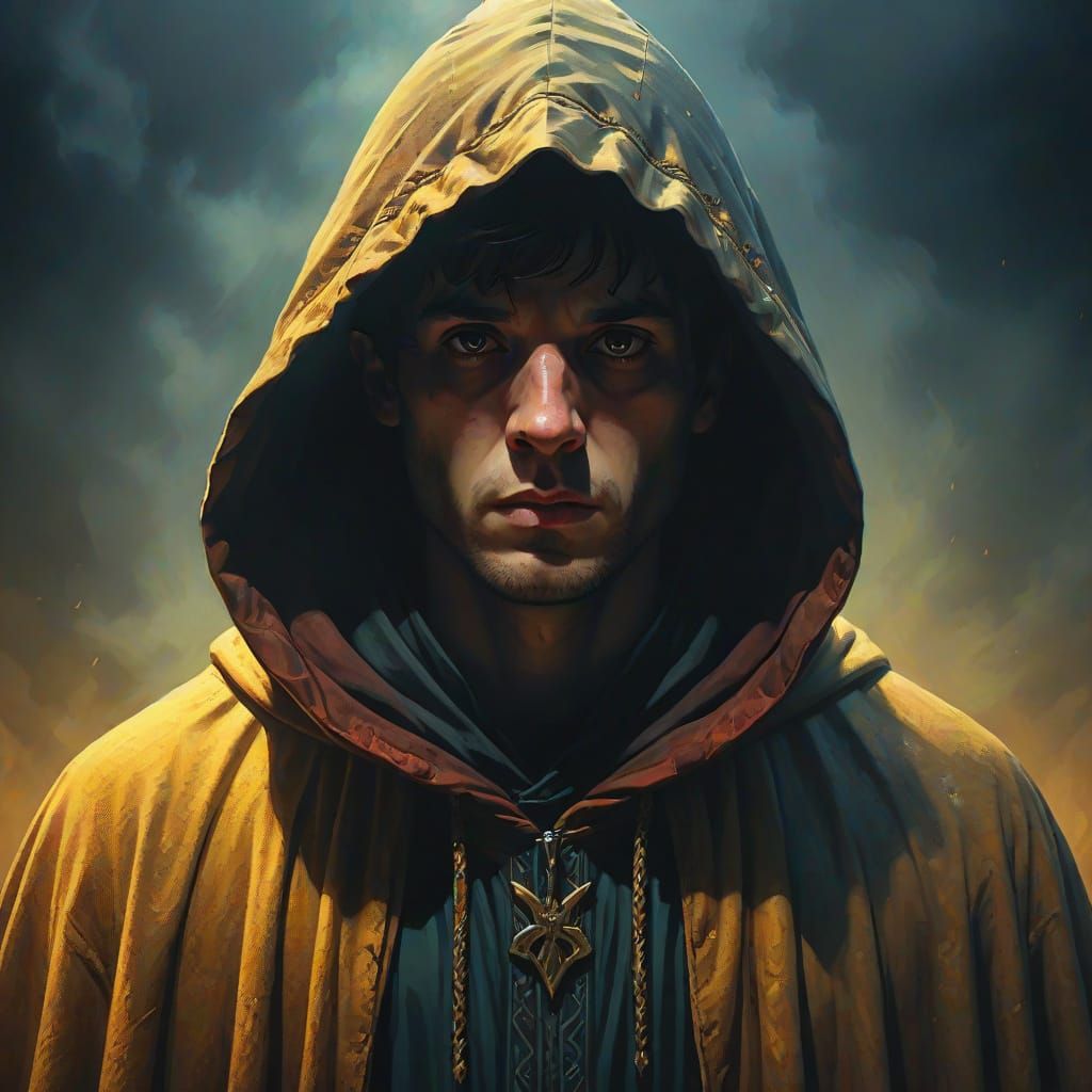 Mystic Figure in Shadows: Surreal Oil Painting