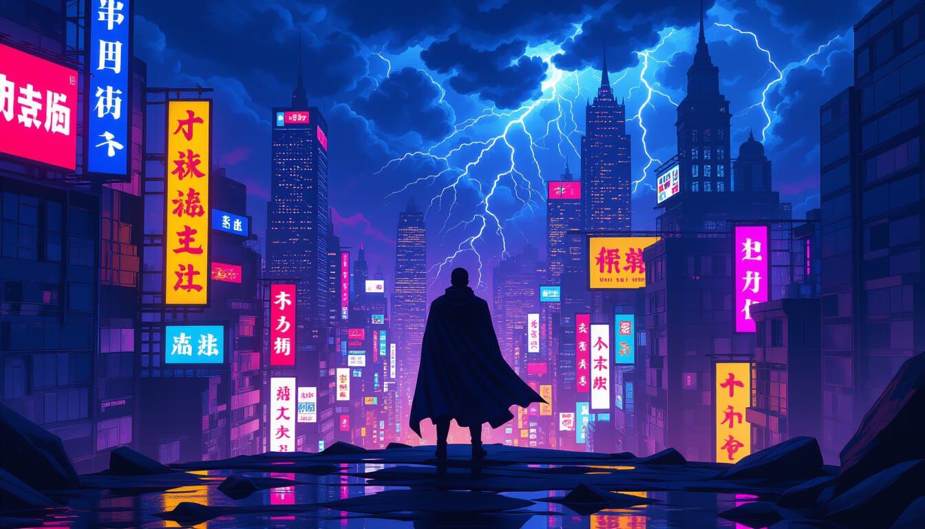 Lone Figure in Stormy Fantasy Landscape