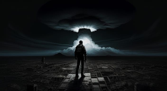 Monochromatic Post-Apocalyptic Horror Ink Painting