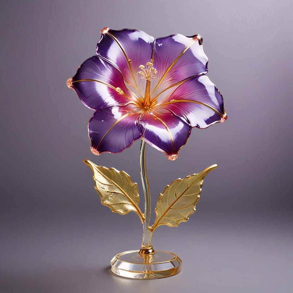 Elegant Pink and Purple Glass Morning Glory Flower Statue