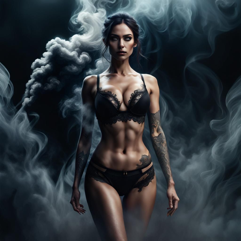 Woman in Smoke: Detailed Matte Painting in 8K