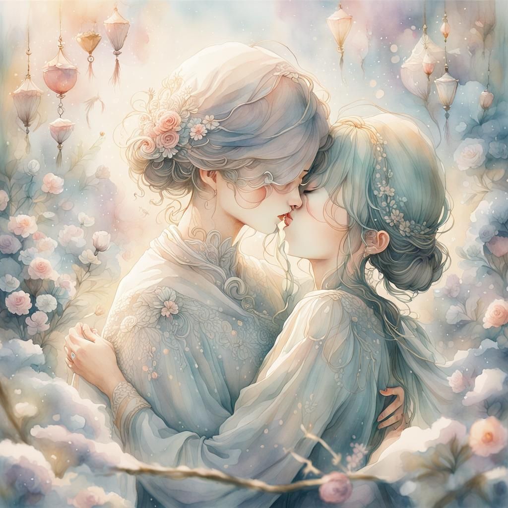 Intimate Watercolor Illustration of Tender Embrace