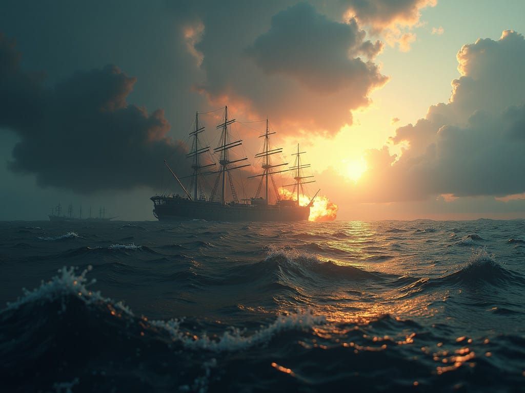 Torpedo Explosion in Photorealistic Ominous Seascape