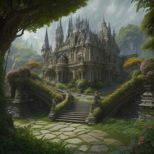 Ornate House with Stone Walkway in Fantasy Style