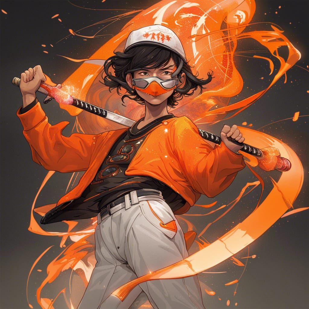 Fantasy Warrior Dancing with Katanas in Splash Art