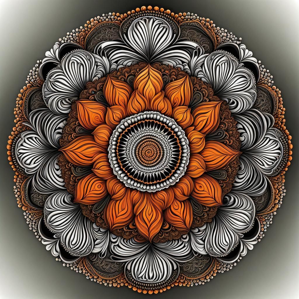 Abstract Pumpkin Mandala with Fractal Elements