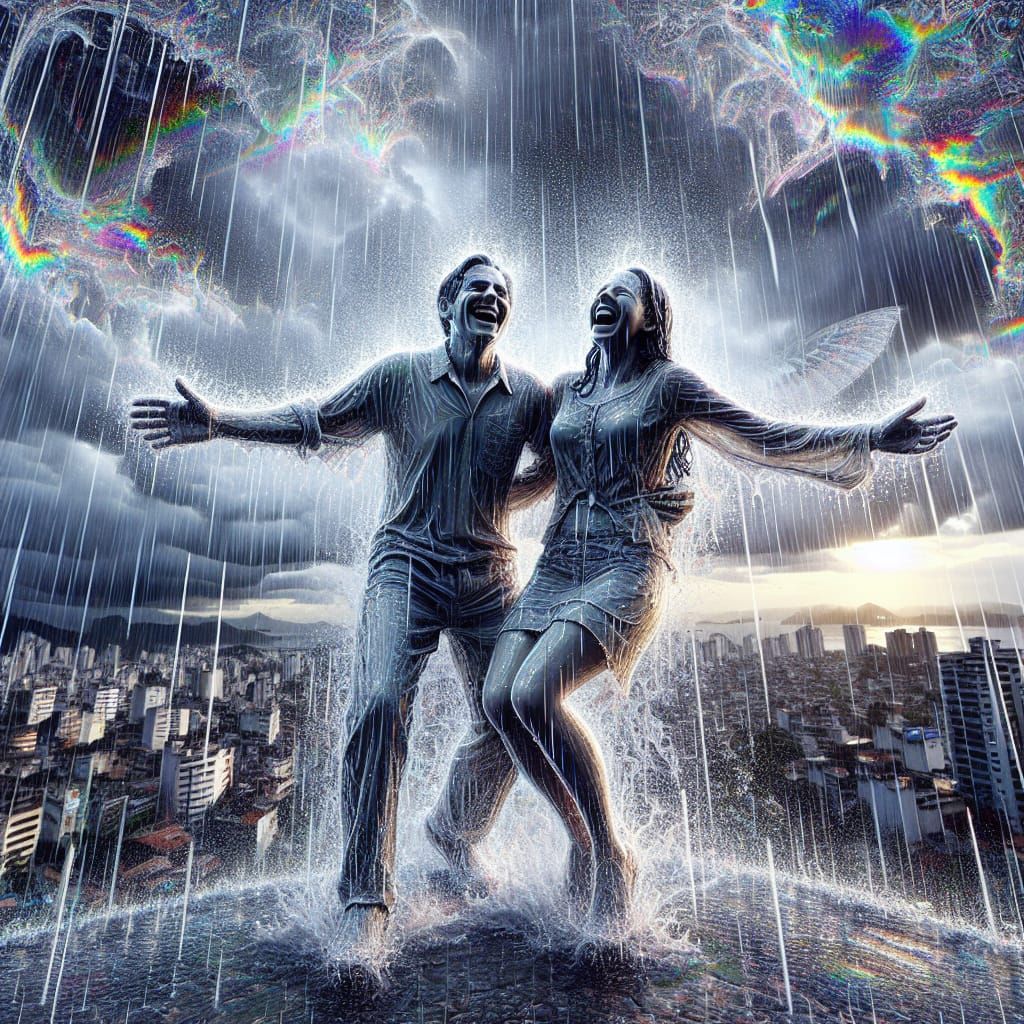 Couple Dances in Rio Downpour, Hyperrealist Style