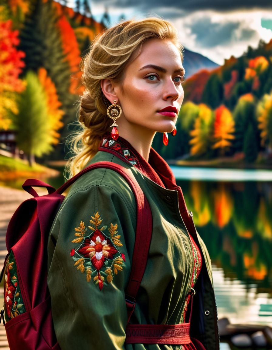 Portrait of a Woman in Autumn Forest, Renaissance Style