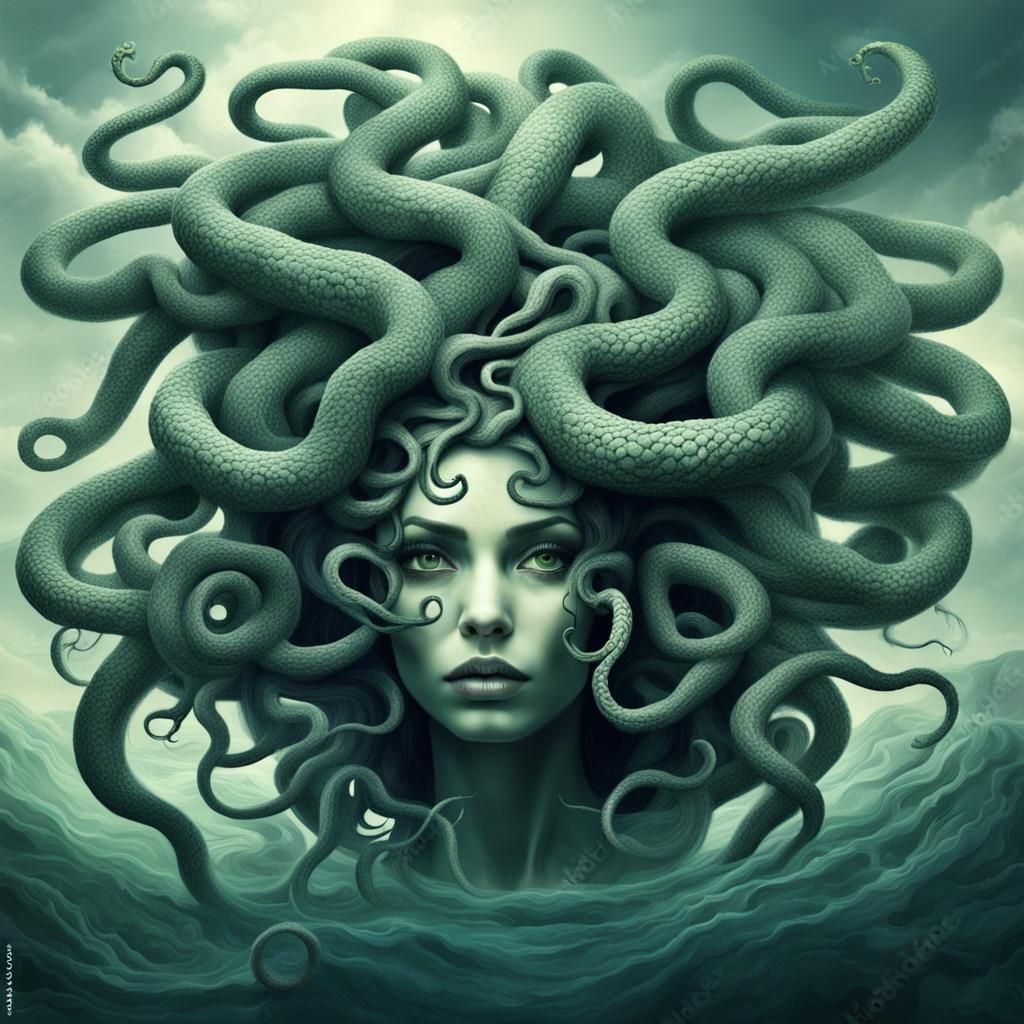 Surreal Portrait of a Beautiful Medusa Woman