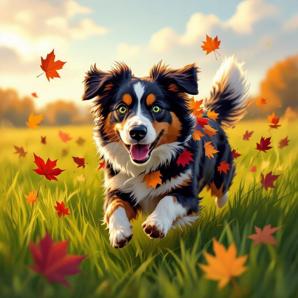 Autumn Dog Running Through a Lush Field